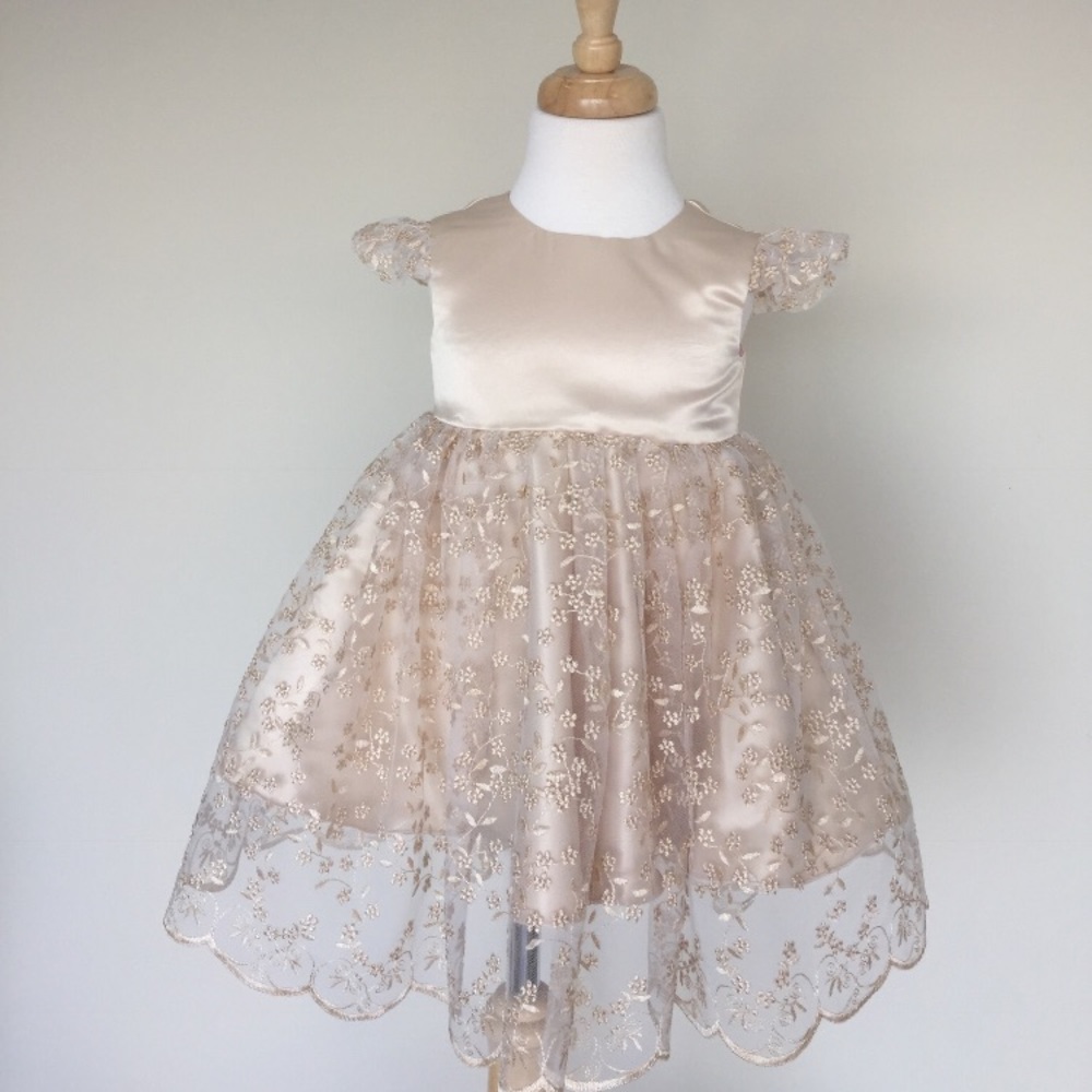 Bespoke Baby Girl Holiday Gold Beige Dress
